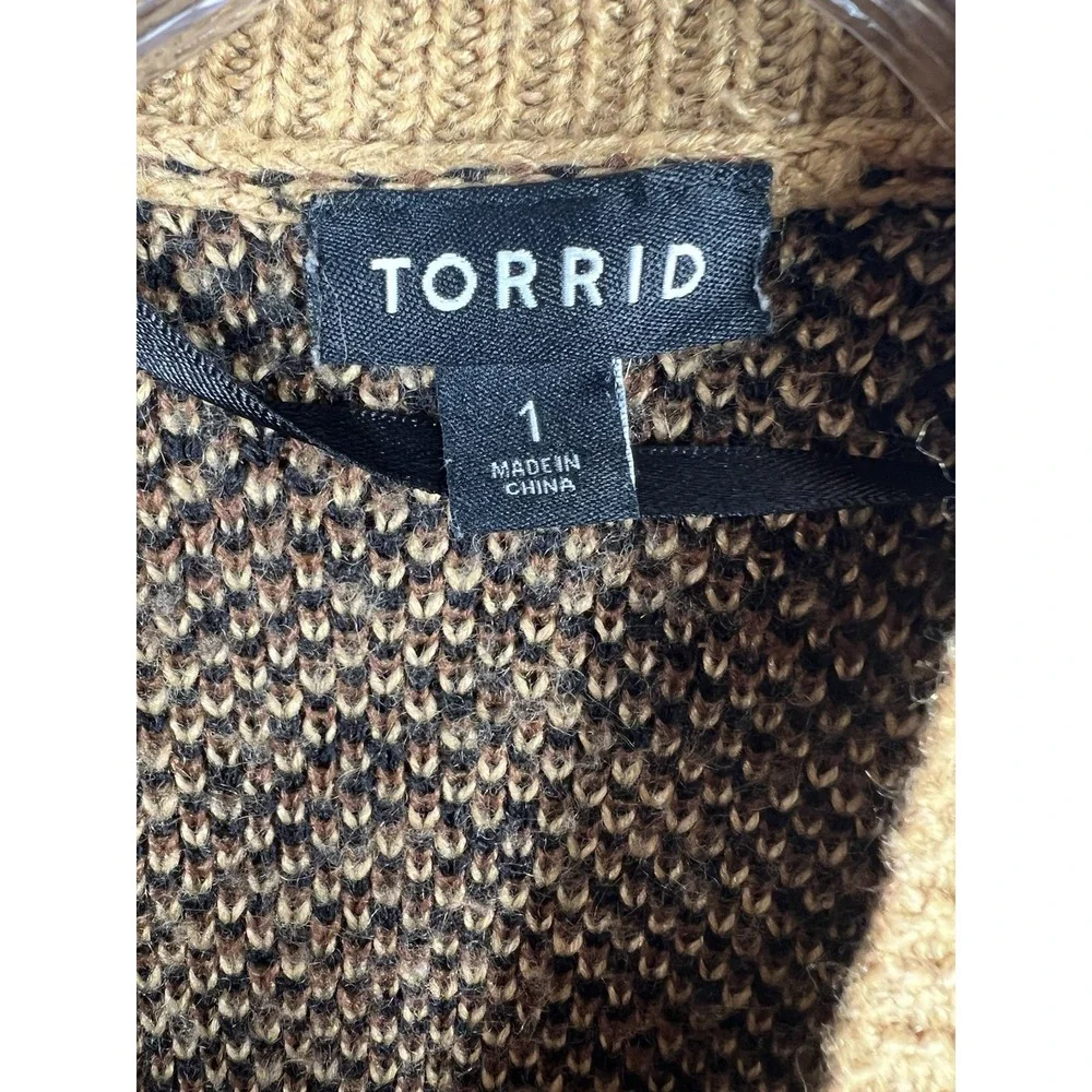 torrid Tan and Black Leopard Print Knit Open Front Long Sleeve Cardigan Size 1